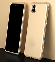 Золотий М'який чохол з камінням Сваровські для iPhone X/XS