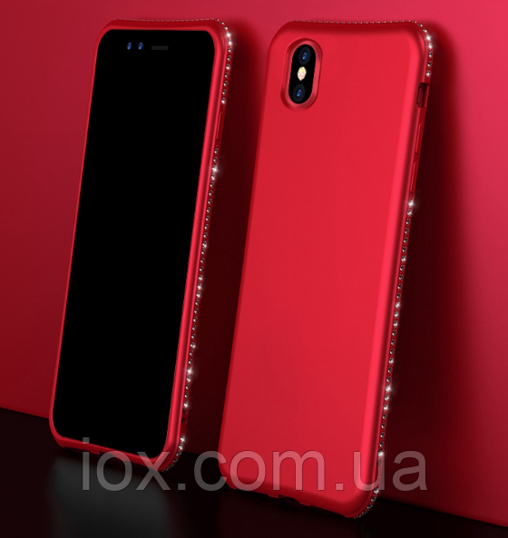Червоний М'який чохол з камінням Сваровські для iPhone X/XS