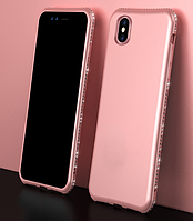 Рожевий М'який чохол з камінням Сваровські для iPhone X XS