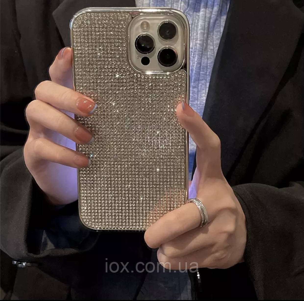 Срібний силіконовий чохол для Iphone 14 Plus з камінням Сваровскі