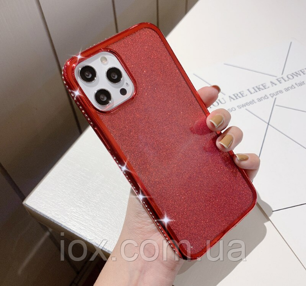 Силіконовий чохол iphone 13pro червоний+камені сваровські