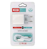 Зарядний пристрій XO L65 2 USB 2.4 A + кабель type C Білий