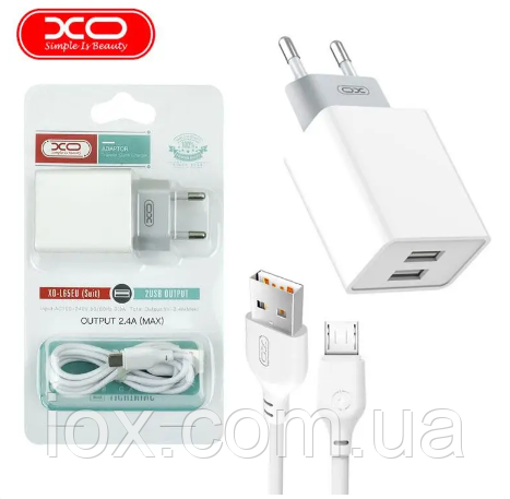 Зарядний пристрій XO L65 2 USB 2.4 A + кабель micro Білий