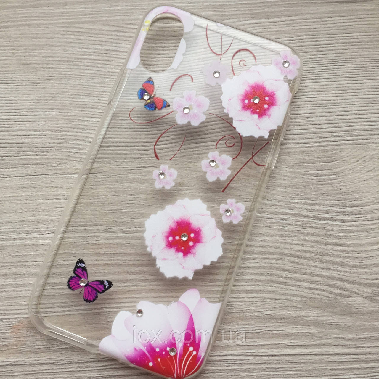 Прозорий силіконовий чохол з метеликами №2 для iphone X/XS в упаковці, фото 1