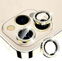 Захисне золоте скло на камеру для iPhone 12 mini з камінцями