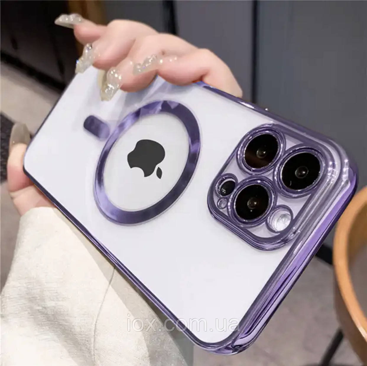 Прозоро-лавандовий чохол для Iphone 13 Pro Max MagSafe і захистом на камеру