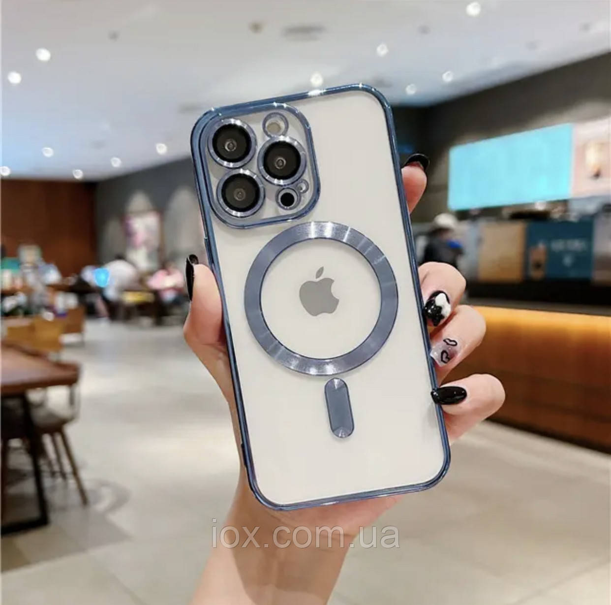 Прозоро-блакитний чохол MagSafe захистом на камеру для Iphone 14 Pro Max