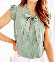 Модная женская элегантная блуза свободного кроя в горошек с крылышками на завязках 50-52,54-56 Цвета 2 оливка