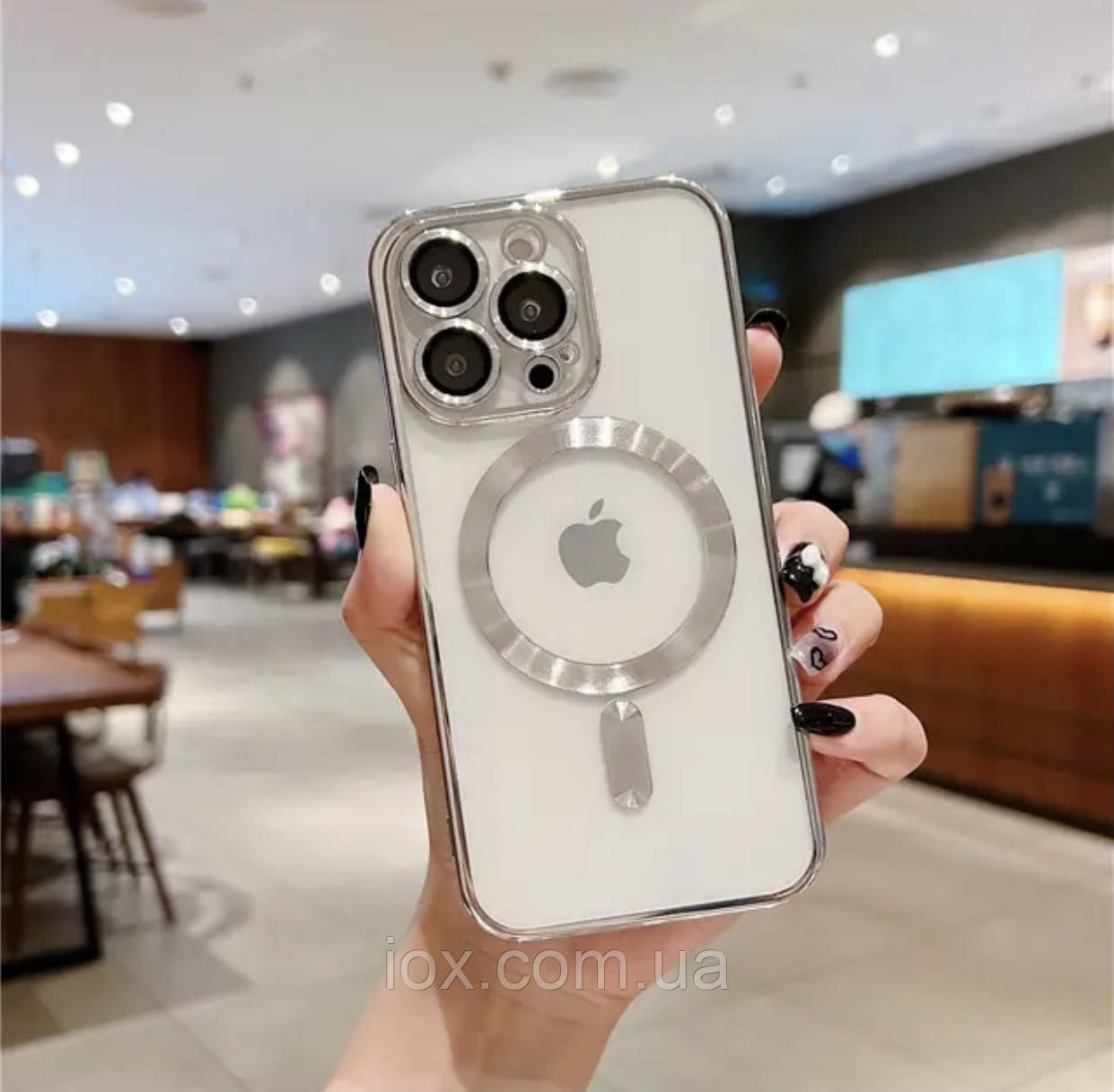 Прозрачно-срібний чехол MagSafe та захистом на камеру для Iphone 14 Pro