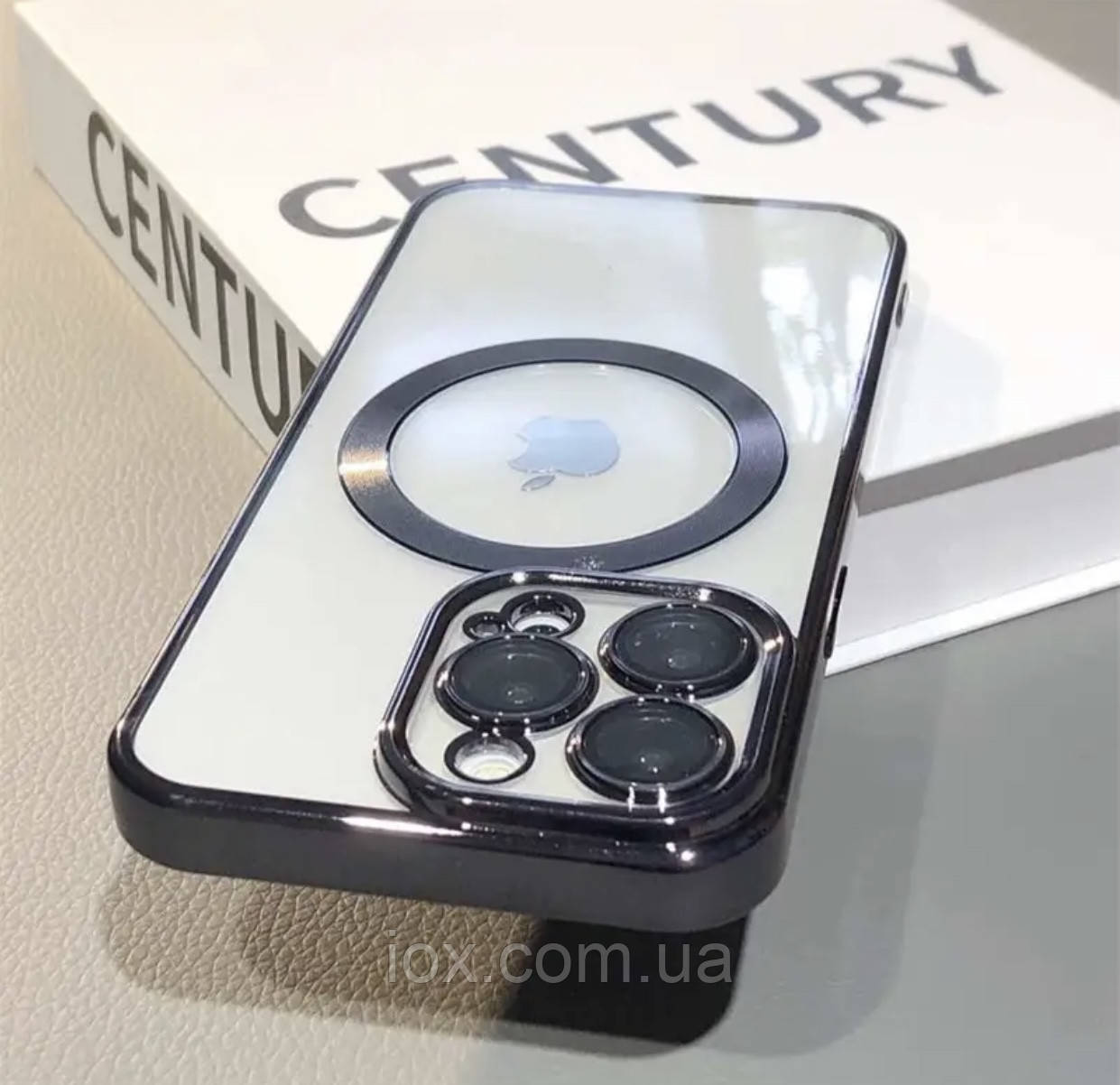 Прозрачно-чорний чехол для Iphone 16 Pro MagSafe та захистом на камеру