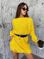 Стильный тёпленький женский свитер - туника свободного кроя Турция Вязка 42-48 Цвета6 Желтый