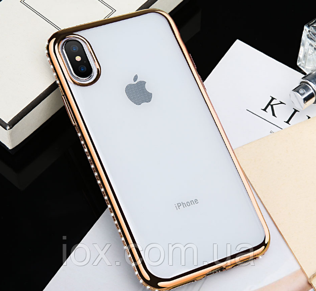 Прозорий силіконовий чохол з золотими камінням Swarovski для Iphone XS Max