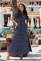 Модное женское платье-халат,застёгивается на пуговицы.Пояс,отрезная талия.50-52,54-56 Супер софт Цвета4 Синий