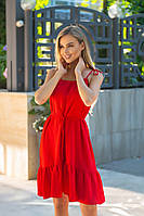 Стильный модный женский лёгкий сарафан с воланом на тонких лямочках.С пояском Ролекс 48-52 Цвета 5 Красный