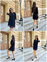 Стильное женское эффектное летнее платье-рубашка с кружевом на пуговицах Мини 42-44,46-48,50-52 Цвет чёрный