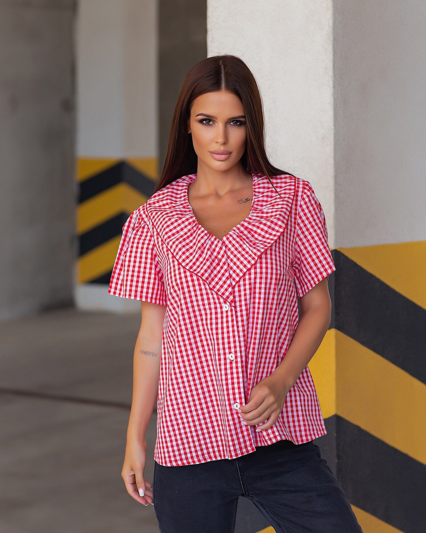 Модна жіноча котонова блузка-сорочка з комірцем на ґудзиках,: котон 42-44,46-48 Кольори2 Червона