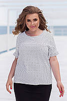 Модная женская элегантная лёгкая блуза свободного кроя на лето,прямая,рюши на рукавах 50-52,54,56Цвета2 белая
