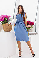 Летнее женское платье-сарафан из мягкого лёгкого тонкого джинса,по колено с карманами 42-46 Цвет Синий