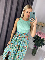 Летнее женское платье-сарафан с завяэкой сзади по талии,разрезом по юбке Батист+софт+подклад 42-44Цвет1