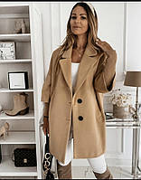 Модное женское стильное короткое пальто свободного кроя, на пуговицах.Рукав 3/4 Плотный кашемир+подклад 48-52