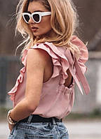 Модная женская нарядная блузка с рюшами.С бантом на оголённой спинке.Супер софт 50-52,54-56 Цвета 8 Пудра