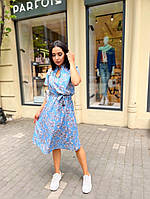 Стильное модное женское нежное платье в цветочный принт с воротником стоечка и поясочком42-46Супер софт Цвета4