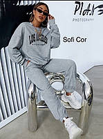 Стильний жіночий брючний костюм штани з високою посадкою, батильник оверсайз Тринитка на флісі 42-44,46-48 Кольори