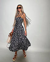 Стильное модное женское платье-сарафанчик Миди Штапель 42-44,46-48 Цвет черный принт