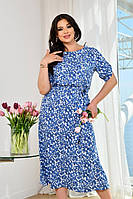 Стильное модное женское платье Миди Натуральный штапель 100% 50-52;54-56;58-60 Цвета3 Голубой