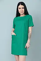 Стильное модное лёгкое летнее платье с карманами Стрейч лен 42-44,46-48 Цвета 4 Зеленый