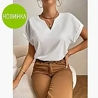 Модная стильная женская лёгкая блузка с вырезом и коротким рукавом Норма и батал Софт 42-44,46-48,50-52 Цвета4