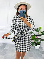 Жіноче плаття-халатик в клітинку стильне,Тканина креп-костюмка Колір: чорний+білий Розмір:42-44, 46-48, 50-52