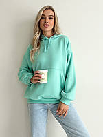 Теплый стильный свободный женский худи-свитшот на меху Оверсайз 42-46 Цвета4 ментол