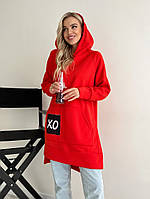 Теплый свободный женский худи-свитшот Трехнить Производство Турция Оверсайз 42-46 Цвета2 красный