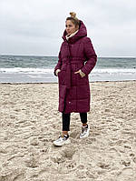 Зимняя женская куртка/пальто. Капюшон, карманы, кнопки,пояс в комплекте.Плащевка + подкладка.42,44,46.(Цвета2)
