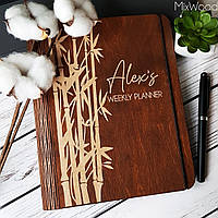 Дерев'яний Блокнот "Бамбук" Персоналізований блокнот у дерев'яній обкладинці Недатований Щоденник ДБ3