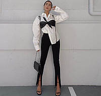 Женские брюки с разрезом «Барби» высокая посадка стильные, для настоящих модниц 42 44 46