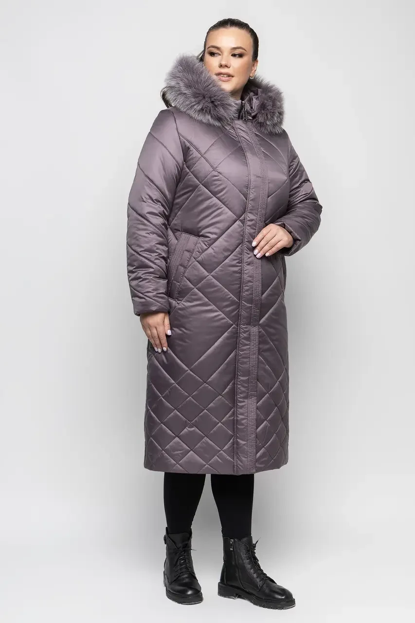 Батальний довгий теплий жіночий пуховик великого розміру, фото 1