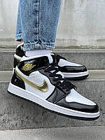 Женские кроссовки Nike Air Jordan 1 Mid Patent Black Gold