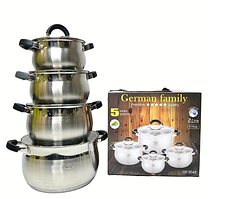 Набір каструль із неіржавкої сталі German Family GF-2045, набір посуду 8 предметів