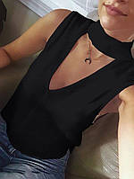 Модная женская блузка с воротником стоечка и глубоким вырезом на груди.Супер софт Сзади молния 42--44 Цвета2