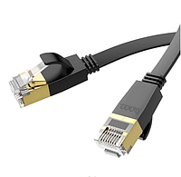 Интернет-кабель HOCO LAN RJ-45 to RJ-45 general pure copper flat network cable 1Gbps Black 3m (US07)