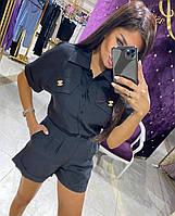 Стильний модний костюм для жінок (Рубашка , шорти з манжетом) Шелк Армани. 42-44, 44-46 Кольори2 Чорний