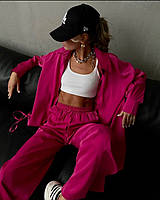 Стильный,женский модный костюм(рубашка с тоненьким пояском и брючки с разрезами) Суперсофт см,мл Цвета6 Малина