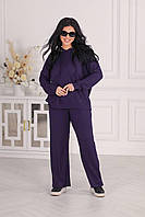 Крутой женский стильный костюм Штаны +кофта Ангора рубчик Турция 50-52,54-56,58-60 Цвета 5 Темный сирень