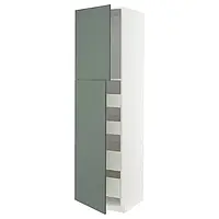 IKEA METOD / MAXIMERA (094.687.86), 2-дверный/4-ящный высокий шкаф, белый/бодарп серо-зеленый