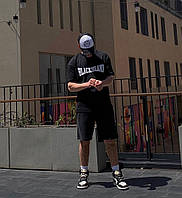 Стильний стильний чоловічий спортивний костюм з логотипом,футболка і велотреки Трікотаж 46, 48, 50, 52 Колір чорний