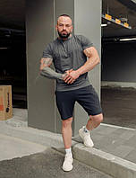 Стильный модный мужской спортивный костюм,футболка и велотреки Трикотаж 46,48,50,52 Цвет графит