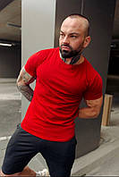 Стильный модный мужской спортивный костюм,футболка и велотреки Трикотаж 46,48,50,52 Цвет красный