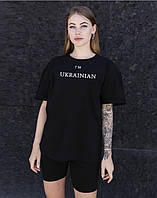 Стильный модный женский костюм,футболка+велотреки Турецкий кулир высокого качества 42-44,44-46 Цвет черный